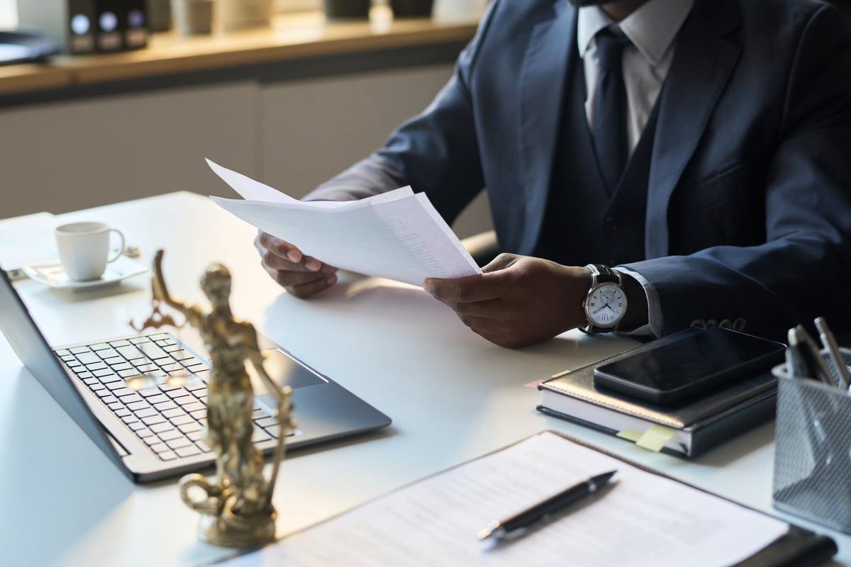 Attorney working through legal documents